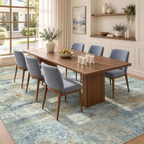 Rugflix 8x10 Area Rugs for Living Room, Washable Large Rug Light Blue