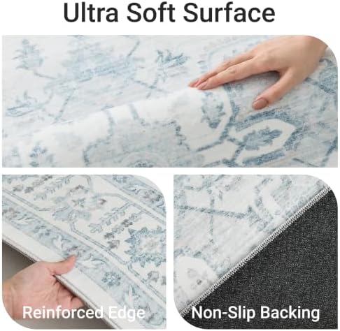 befbee 6x9 Washable Area Rug, Non Slip Rug for Living Room Blue