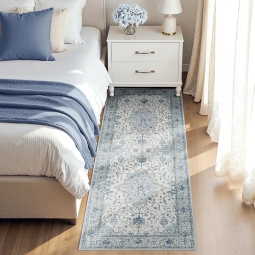 RELEANY Washable Area Rug, Runner 3'x6', Blue/White/Gray