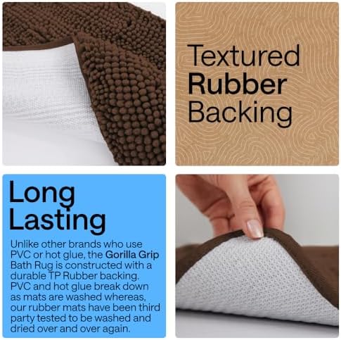 GORILLA GRIP Bath Rug Mat for Bathroom, Absorbent Chenille, 48x24 Brown