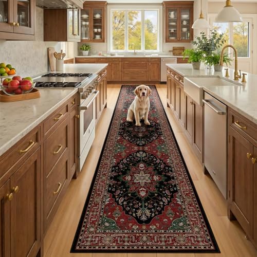 RELEANY Washable Area Rug, Runner 2'x10', Red/Black