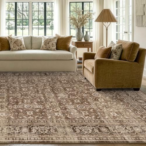 6x9 Ft Large Area Rugs for Living Room, Soft Non-Slip Machine Washable Rug, Vintage Stain Resistant Carpets for Bedroom Nursery Dining Room Home Decor (Brown)