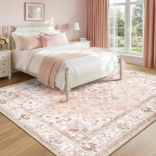 CAPALOCA 6x9 Washable Nursery Girls Low Pile Area Rug Pink