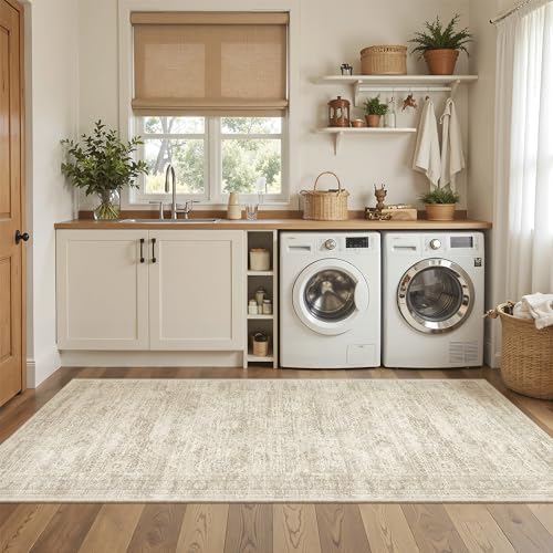 Soalmost Washable Kitchen Runner Rug 3x6 Hallway Entry Rugs Non-Slip, Beige