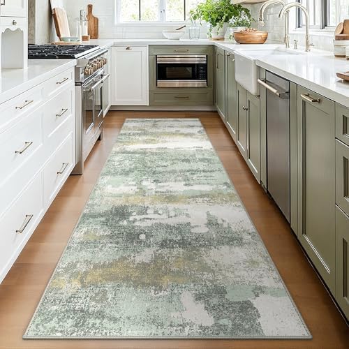 BEIMO 2x12 Green Abstract Runner Rug, Washable Non-Slip for Hallway