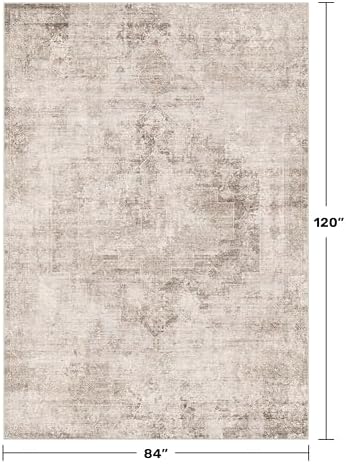 Farmhouse Area Rugs for Living Room - 7x10 Washable Modern Abstract Rug for Bedroom, Dining Room Under Table, Home Office, Soft Washable & Stain Resistance (Beige & Brown & Peach), Distressed Design