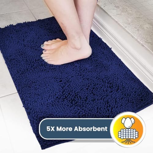 Muddy Mat® | Super Water Absorbent Door Mat Indoor, Microfiber Quick Dry Chenille Entryway Rug, Slip Resistant Front Door Mat, Indoor Mats for Entryway, Machine Washable Pet Rug, Navy Blue 16"x24"
