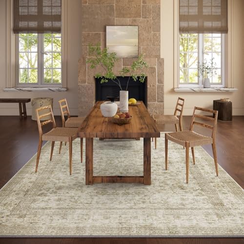 10x14 Area Rug Washable Rugs: Large Living Room Rug Stain Resistant Non Slip Distressed Vintage Low Pile Faux Wool Soft Carpet for Bedroom Farmhouse Dining Room Kids Playroom Nursery