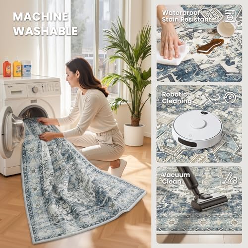 zesthome 5x7 Area Rugs for Living Room,Large Washable Rug,Blue