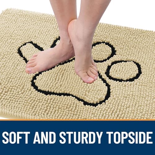 OLANLY Dog Door Mat for Muddy Paws 48x30, Paw Print Design Chenille Mud Mat
