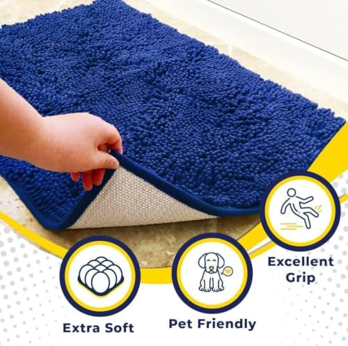 Muddy Mat® | Super Water Absorbent Door Mat Indoor, Microfiber Quick Dry Chenille Entryway Rug, Slip Resistant Front Door Mat, Indoor Mats for Entryway, Machine Washable Pet Rug, Royal Blue 3ft x 3ft