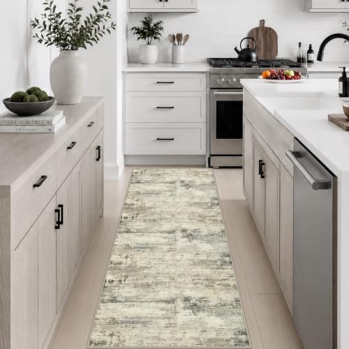 2x6 Washable Runner Rug：Modern Abstract Soft Carpet Ash Brown