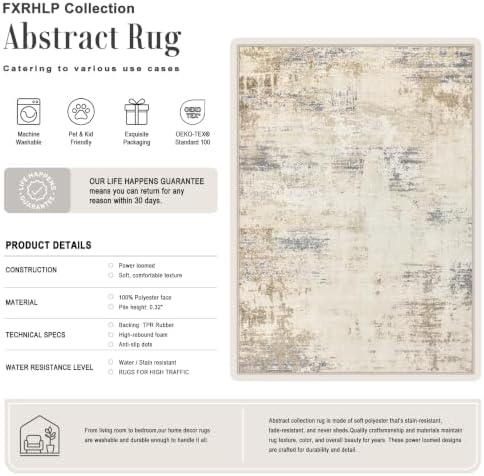 5x8 Area Rug Living Room: Modern Washable Soft Carpet Beige Brown