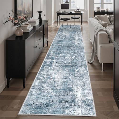 Soalmost Abstract Runner Rug 2x10 Hallway Kitchen Runners Blue/Grey
