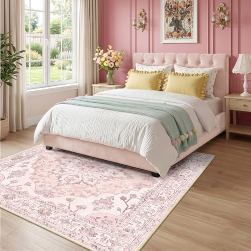 RELEANY Washable Area Rug, Square 6'x6', Pink