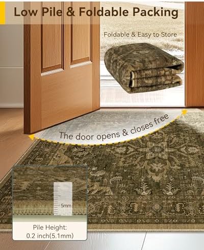 RELEANY Washable Area Rug, Runner 2'x6', Brown/Dark Brown