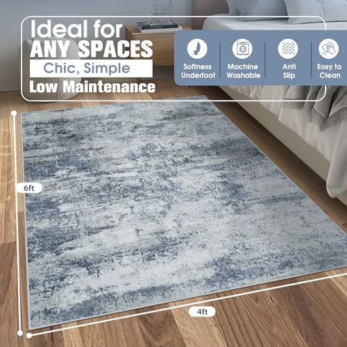 4x6 Area Rugs for Living Room Washable Bedroom Dining Room Blue Grey