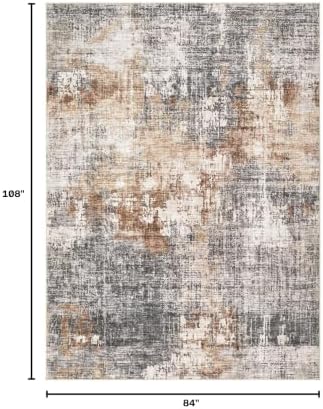 DMOYEST Area Rug Living Room Rugs - 7x9 Washable Large Soft Indoor Neutral Modern Abstract Low Pile Rug Carpet for Bedroom Dining Room Farmhouse Home Office - Grey Brown