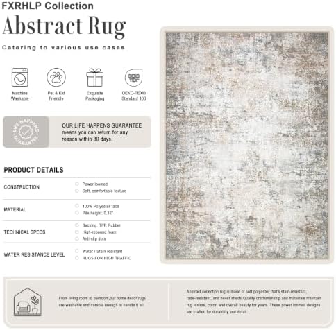 6x9 Area Rug Living Room: Modern Washable Indoor Soft Carpet Brown