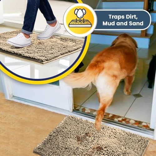 Muddy Mat® | Super Water Absorbent Door Mat Indoor, Microfiber Quick Dry Chenille Entryway Rug, Slip Resistant Front Door Mat, Indoor Mats for Entryway, Machine Washable Pet Rug, Beige 30" x 60"