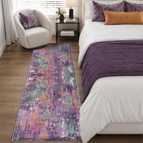 RELEANY Washable Runner 2'x6' Abstract Area Rug for Hallway Purple Multi
