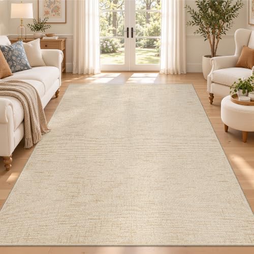Valenrug Washable Rugs 5x7, High-Low Pile Area Rugs for Living Room, Beige
