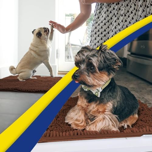 Muddy Mat® | Super Water Absorbent Door Mat Indoor, Microfiber Quick Dry Chenille Entryway Rug, Slip Resistant Front Door Mat, Indoor Mats for Entryway, Machine Washable Pet Rug, Brown 36"x120"