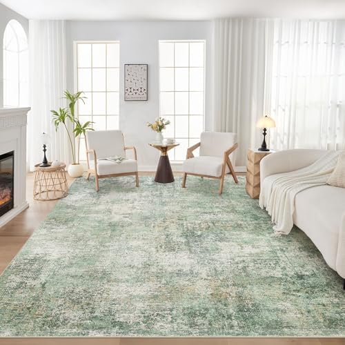 DMOYEST Area Rug Living Room Rugs - 8x10 Washable Large Soft Indoor Neutral Modern Abstract Low Pile Rug Carpet for Bedroom Dining Room Farmhouse Home Office - Green Grey