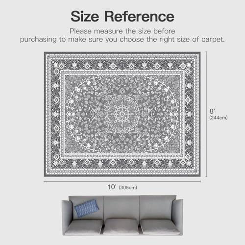 8x10 Area Rugs for Living Room, Washable Non-Slip Rug, Oriental Light Grey
