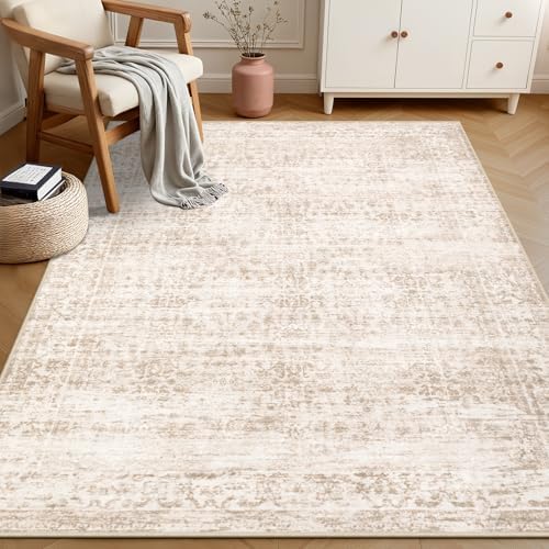 4x6 Area Rugs Living Room: Washable Rug for Bedroom Beige Brown