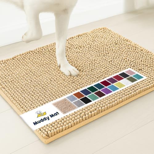 Muddy Mat® | Super Water Absorbent Door Mat Indoor, Microfiber Quick Dry Chenille Entryway Rug, Slip Resistant Front Door Mat, Indoor Mats for Entryway, Machine Washable Pet Rug, Beige 6ft x 9ft