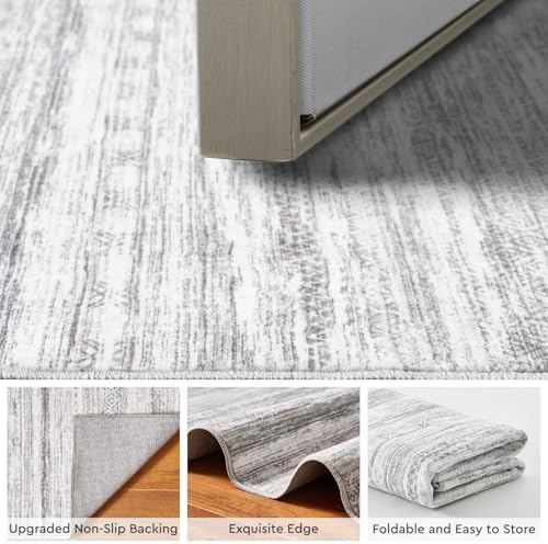 Small Area Rug-2x3 Entryway Rug Non Slip Washable Low Pile Indoor Door Mat Neutral Distressed Boho Moroccan Entrance Rugs Carpet for Bedroom Kitchen Powder Room Front Porch Bathroom, Grey