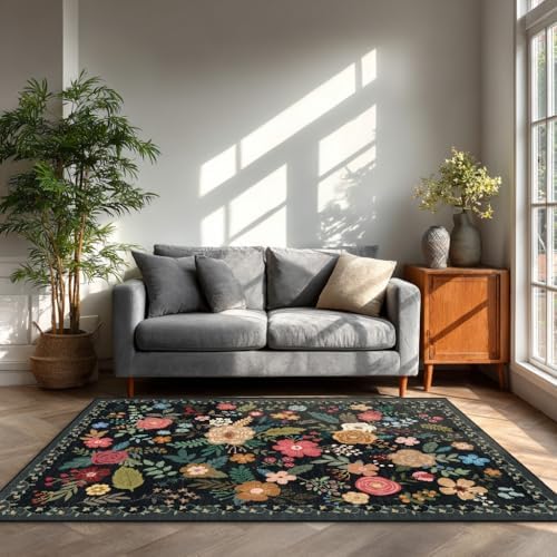 6x9 Washable Area Rugs for Living Room Soft Carpet (Black)