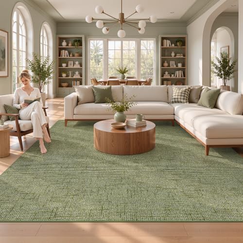 Valenrug Washable Rugs 5x7, High-Low Pile Area Rugs for Living Room, Green