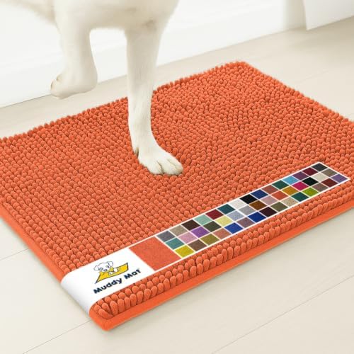 Muddy Mat® | Super Water Absorbent Door Mat Indoor, Microfiber Quick Dry Chenille Entryway Rug, Slip Resistant Front Door Mat, Indoor Mats for Entryway, Machine Washable Pet Rug, Coral 24" x 44"
