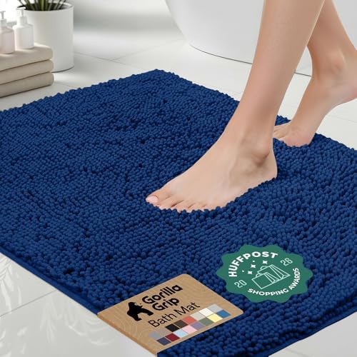 GORILLA GRIP Bath Rug Mat for Bathroom, Absorbent Chenille 24x17 Royal Blue