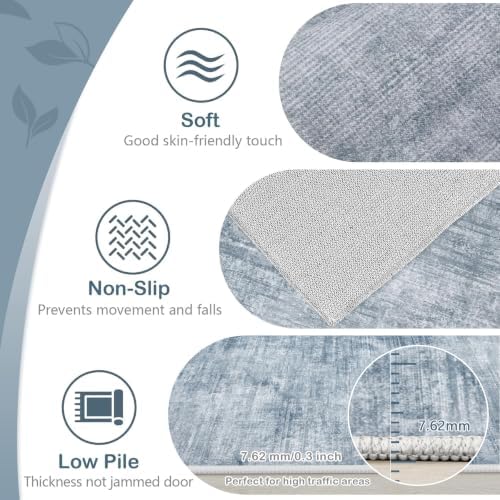 Area Rugs 6x9 Living Room: Washable Rug Modern Abstract Large Rugs Soft Non Slip Neutral Rug Stain Resistant Indoor Carpet for Bedroom Kitchen Dining Room Table Nursery Home Office Rugs(Blue,6'x9')