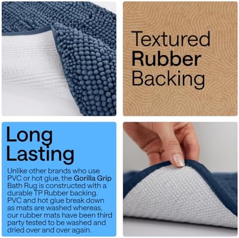 GORILLA GRIP Bath Rug Mat for Bathroom, Absorbent Chenille, 30x20 Navy Blue