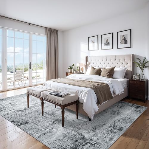 PLHXFR 8x10 Area Rug Living Room: Modern Abstract Washable Carpet Black