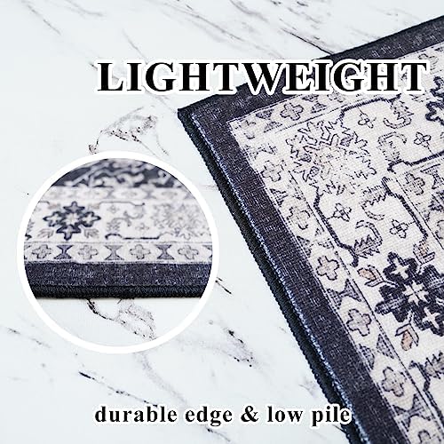 Washable 3x25 Extra Long Runners: Oriental Soft Non-Slip Hallway Runner Rugs for Kitchen Dining Room Indoor Low Pile Thin Entry Floor Mat Stain Resistant Carpet for Living Room Bedroom (3 x 25,Black)