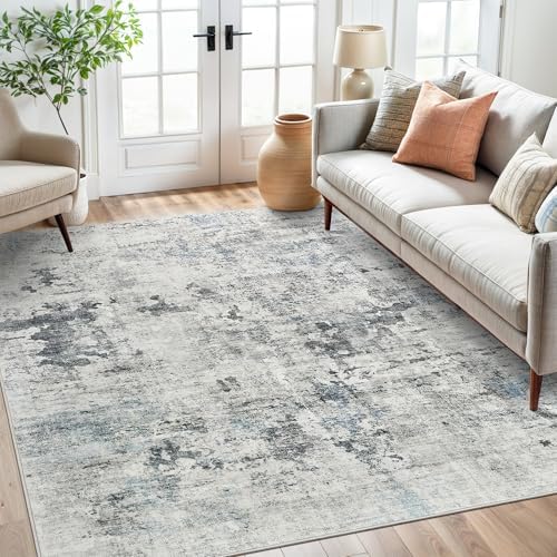 Soalmost Abstract Rug 5x7 Washable Area Rugs for Living Room, Gray/Blue