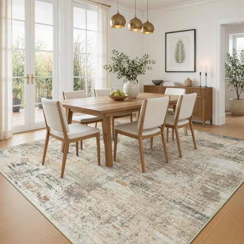Rugflix 5x7 Area Rugs for Living Room, Washable Gold Beige Grey Large Rug