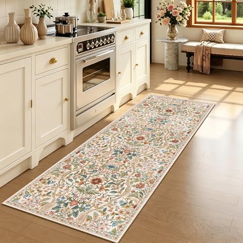 2x5 Floral Runner Rug for Kitchen Washable Hallway Runner Rug