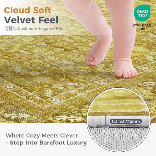 OPPODREAM Vintage Yellow Area Rugs 8' Round, Washable Rug for Living Room