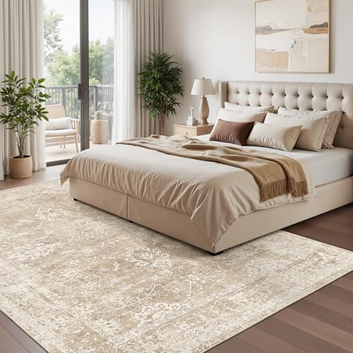 Madane Washable 7x9 Area Rugs for Living Room,Soft Neutral Rug Beige/Brown
