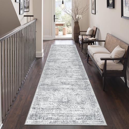 2'6 x 8' Runner Rug Non Slip,Washable Kitchen Rugs,Grey