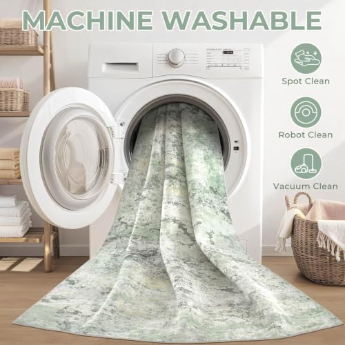 DMOYEST Area Rug Living Room Rugs - 5x7 Large Soft Indoor Neutral Modern Abstract Low Pile Washable Rug Carpet for Bedroom Dining Room Farmhouse Home Office - Green/Grey/Yellow