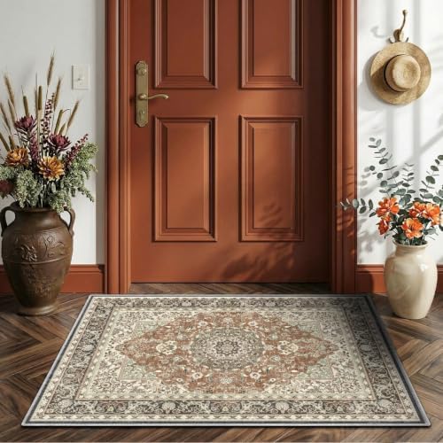 2x3 Area Rug Washable Vintage: Non Slip Throw Rugs for Entryway