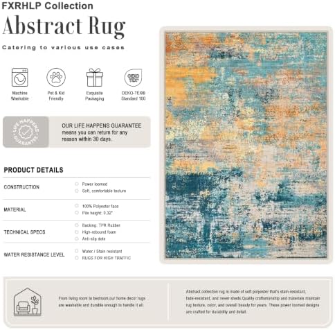 10x14 Area Rug Living Room: Modern Washable Soft Carpet Rosy Haze
