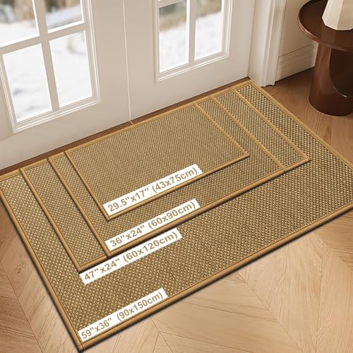 LEKEEPGO Door Mat 17"x29", Non Slip Washable Indoor Door Mat, Light Brown
